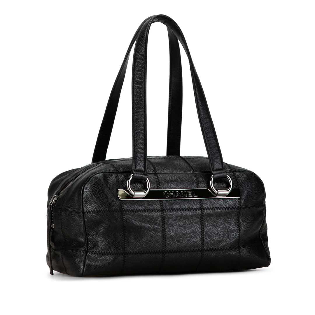 Choco Bar Caviar East West Bowler Bag Black - Gaby Paris