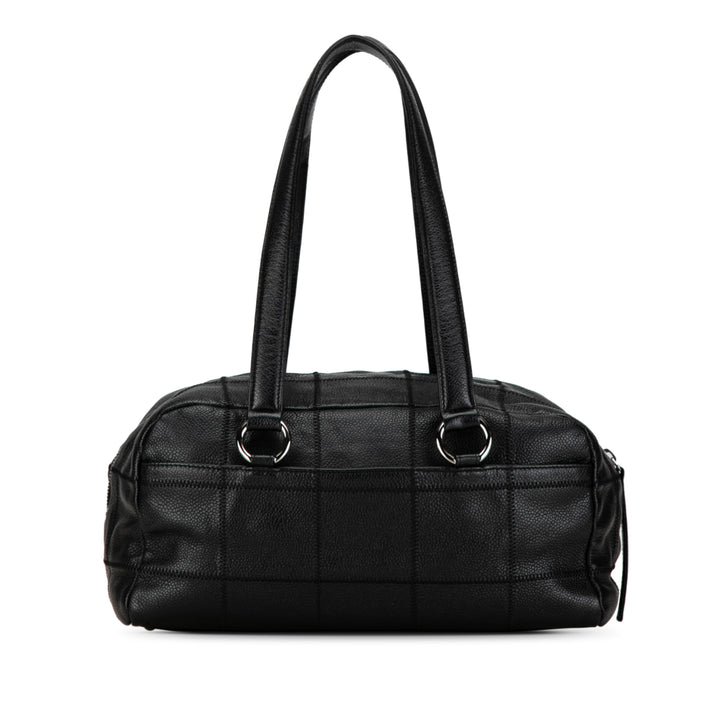 Choco Bar Caviar East West Bowler Bag Black - Gaby Paris