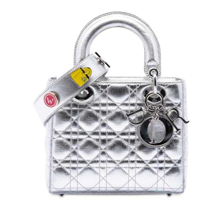Dior Lady Dior Métallisé Cannage My ABCDior Petit Cuir d'agneau Argenté – vue principale – GABY PARIS