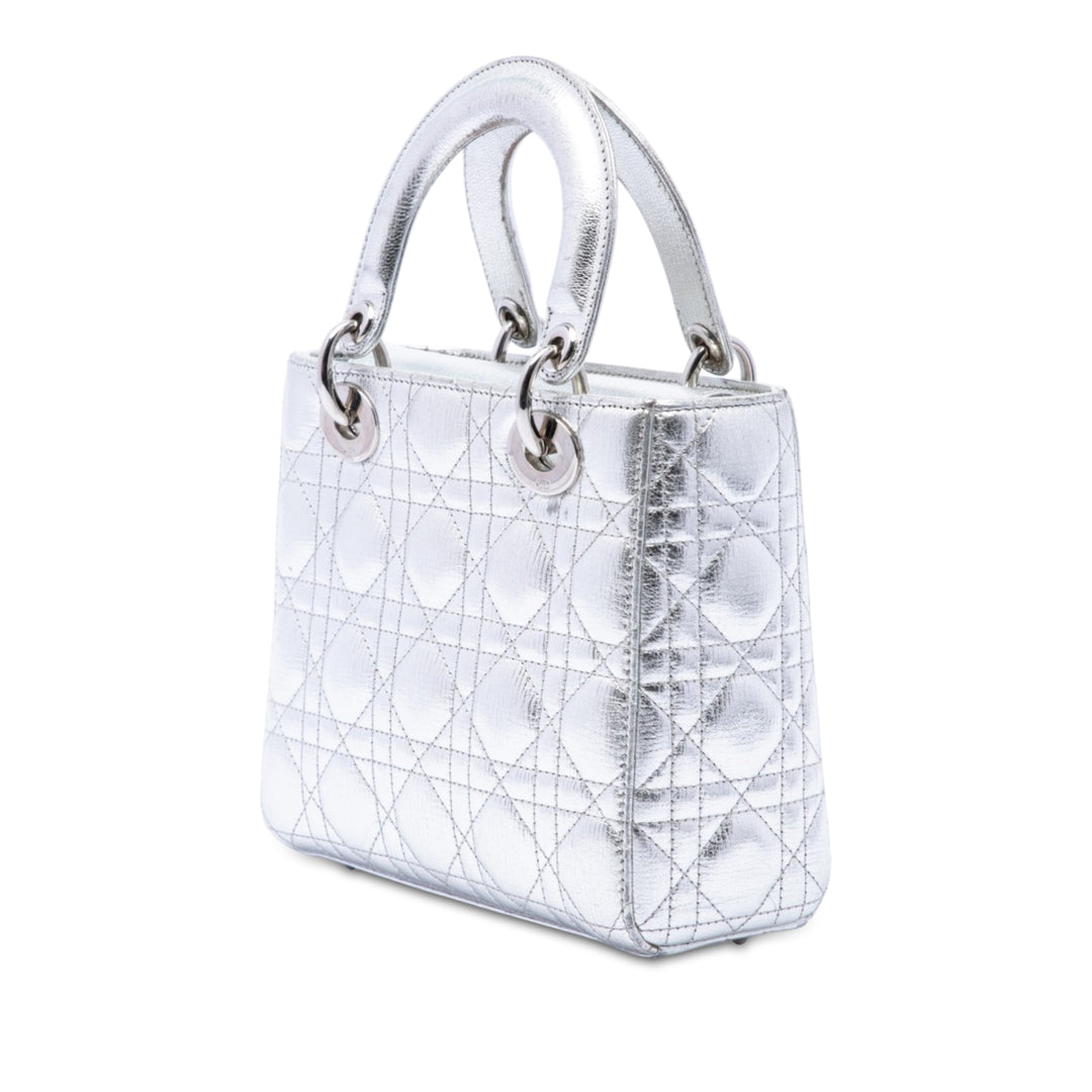 Dior Lady Dior Métallisé Cannage My ABCDior Petit Cuir d'agneau Argenté – vue 2 – GABY PARIS