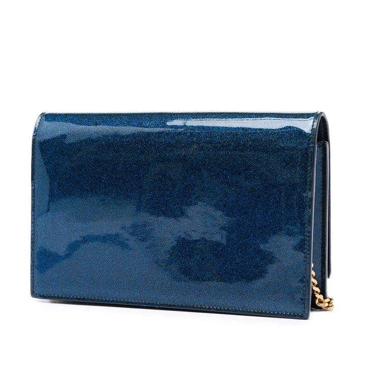 Saint Laurent Glitter Cuir verni Monogram Kate Pompon Wallet on Chain