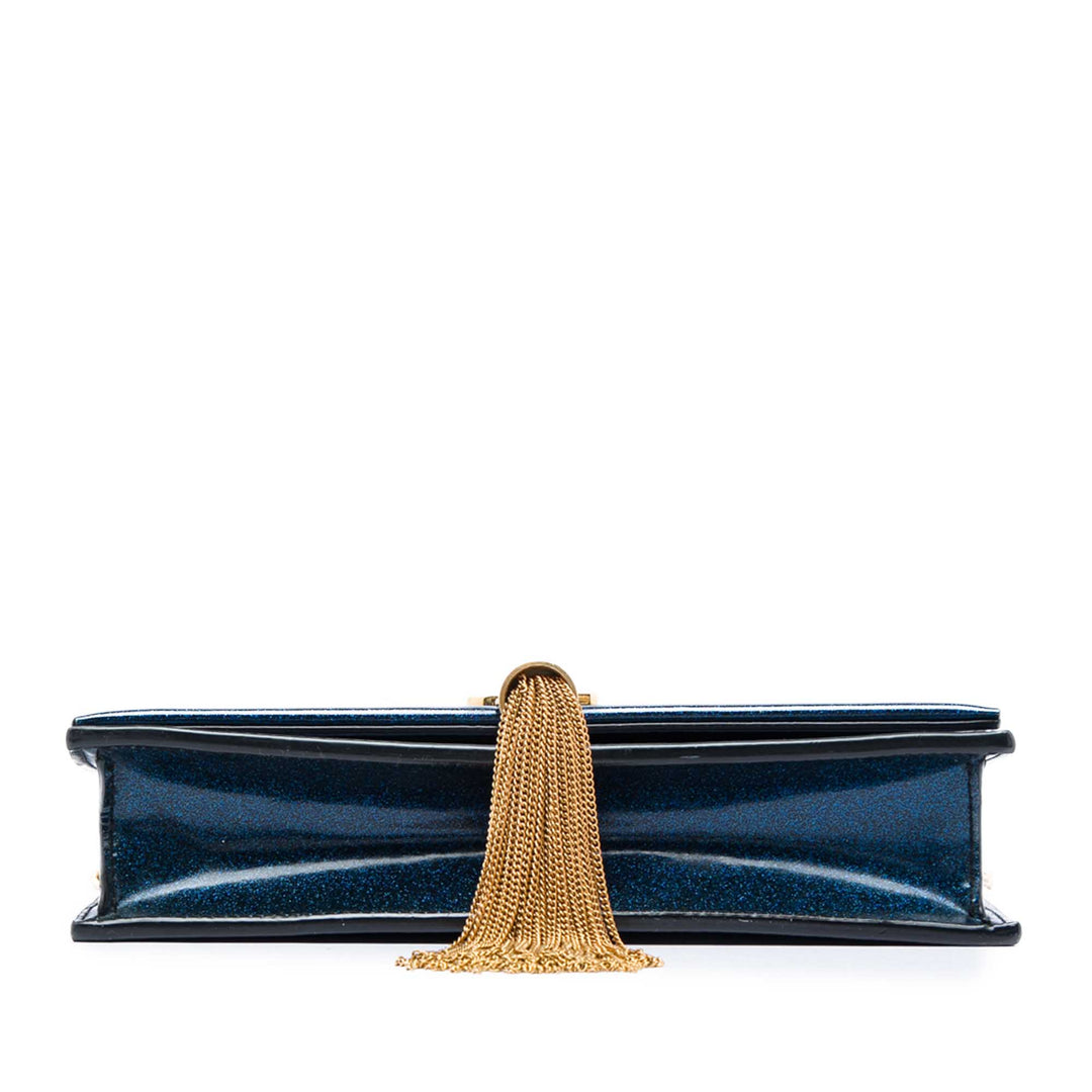 Saint Laurent Glitter Cuir verni Monogram Kate Pompon Wallet on Chain