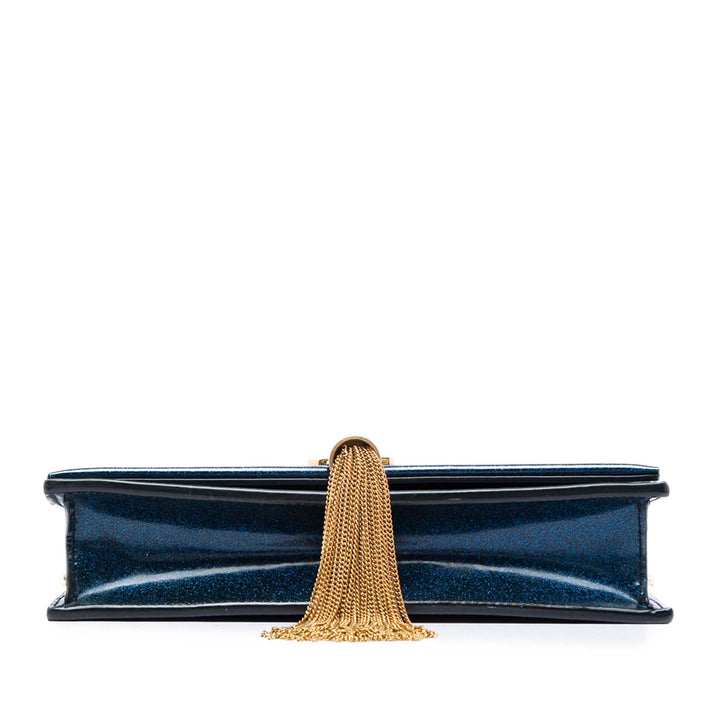 Saint Laurent Glitter Cuir verni Monogram Kate Pompon Wallet on Chain