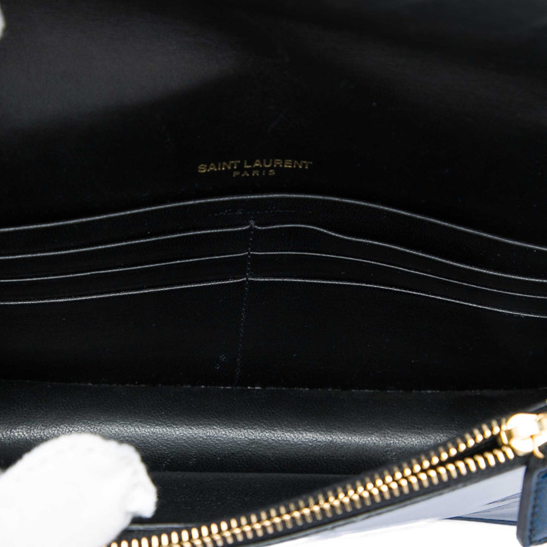 Saint Laurent Glitter Cuir verni Monogram Kate Pompon Wallet on Chain