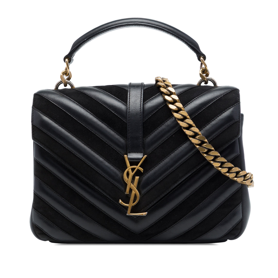 Saint Laurent Chevron College Sac Moyen Cuir de veau Noir – vue principale – GABY PARIS