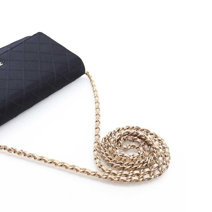 Bicolor Satin Diamond Stitch Wallet On Chain Black - Gaby Paris