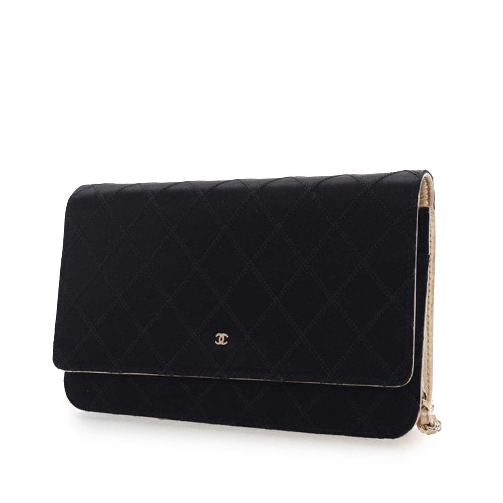 Bicolor Satin Diamond Stitch Wallet On Chain Black - Gaby Paris