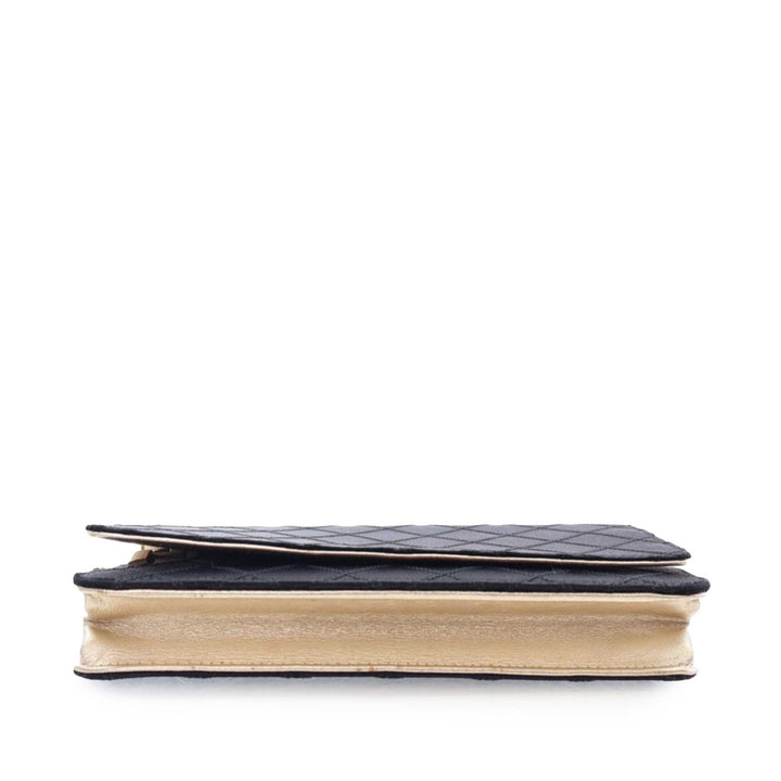 Bicolor Satin Diamond Stitch Wallet On Chain Black - Gaby Paris