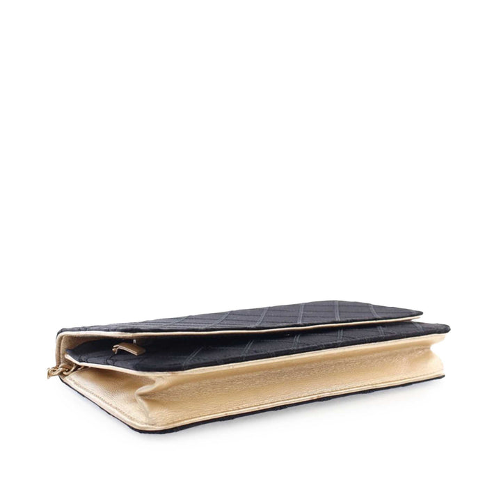 Bicolor Satin Diamond Stitch Wallet On Chain Black - Gaby Paris
