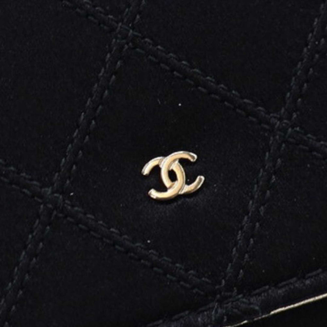 Bicolor Satin Diamond Stitch Wallet On Chain Black - Gaby Paris
