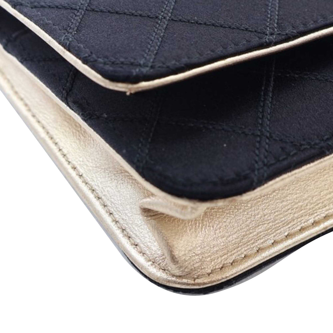 Bicolor Satin Diamond Stitch Wallet On Chain Black - Gaby Paris