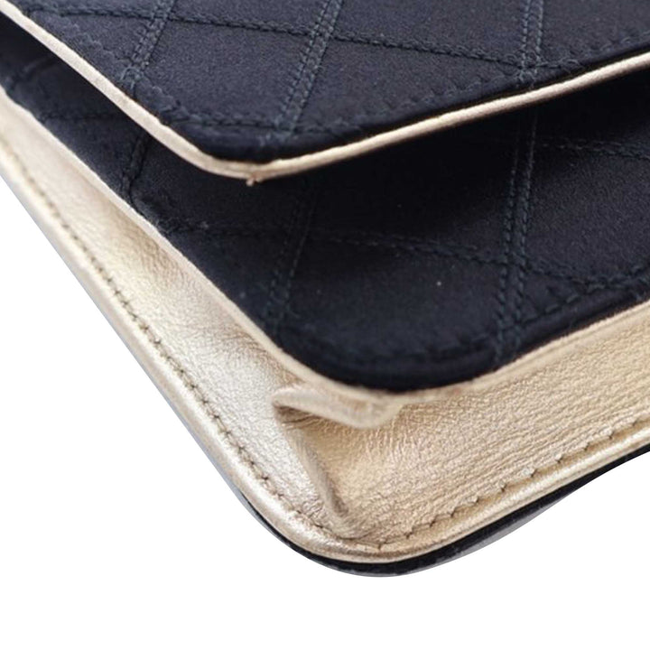 Bicolor Satin Diamond Stitch Wallet On Chain Black - Gaby Paris