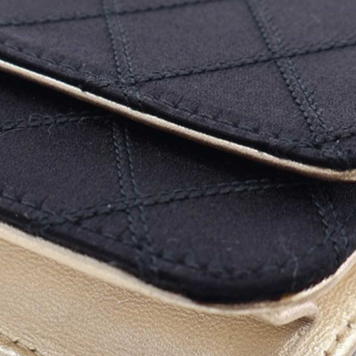 Bicolor Satin Diamond Stitch Wallet On Chain Black - Gaby Paris