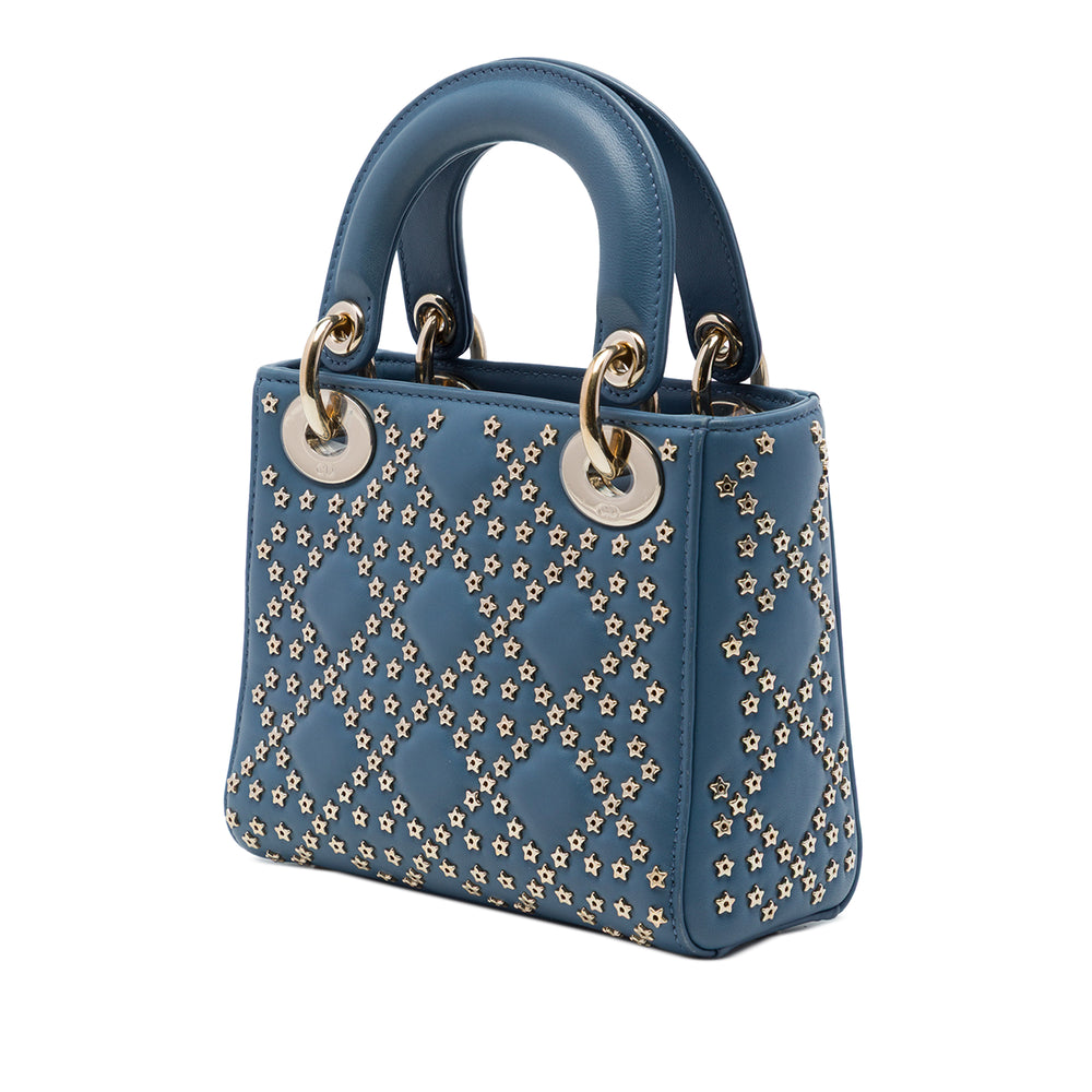 Dior Lady Dior Cannage Lucky Star clouté Mini Cuir d'agneau Bleu – vue 2 – GABY PARIS