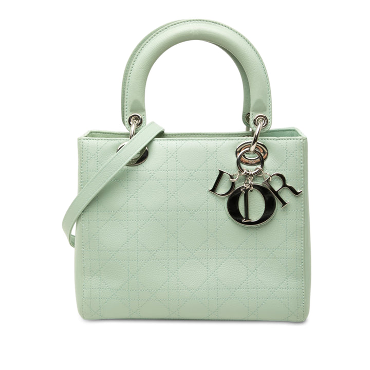Dior Lady Dior Cannage Moyen Cuir de veau Vert – vue principale – GABY PARIS