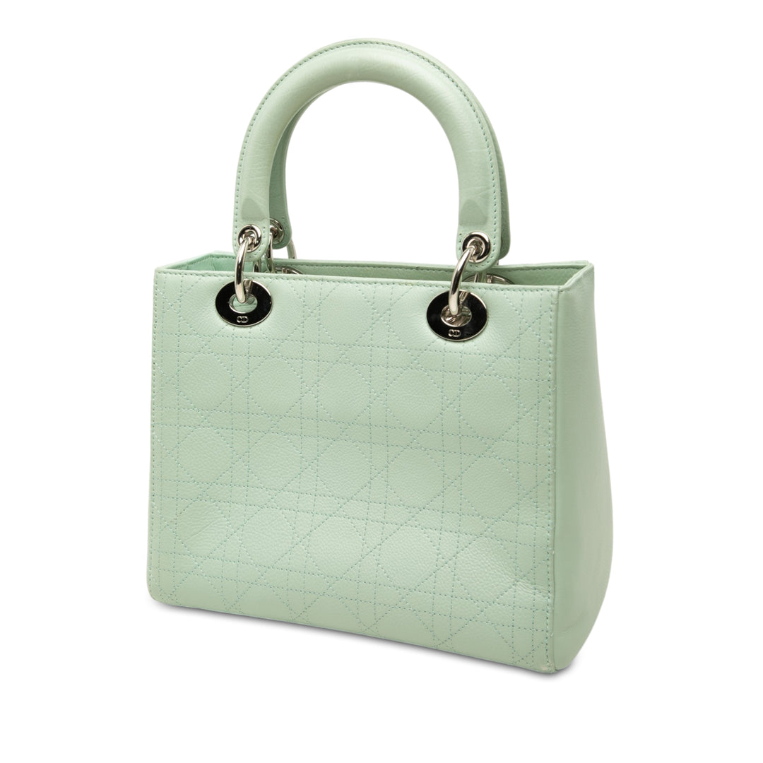Dior Lady Dior Cannage Moyen Cuir de veau Vert – vue 2 – GABY PARIS