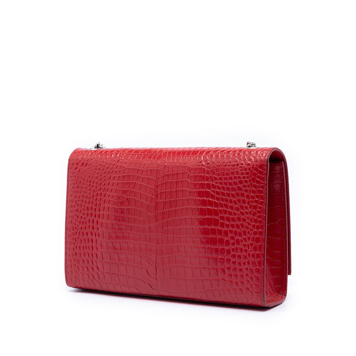 Saint Laurent Croc embossé Kate Pompon Sac Moyen Cuir