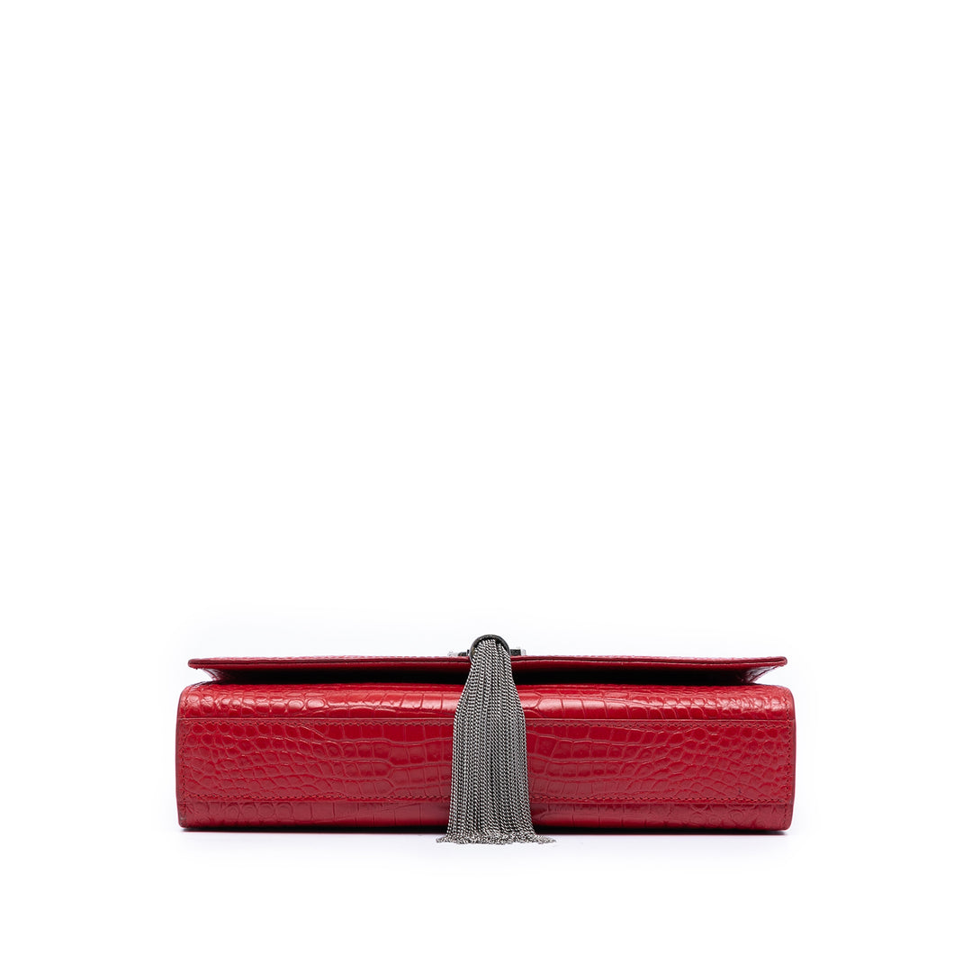 Saint Laurent Croc embossé Kate Pompon Sac Moyen Cuir