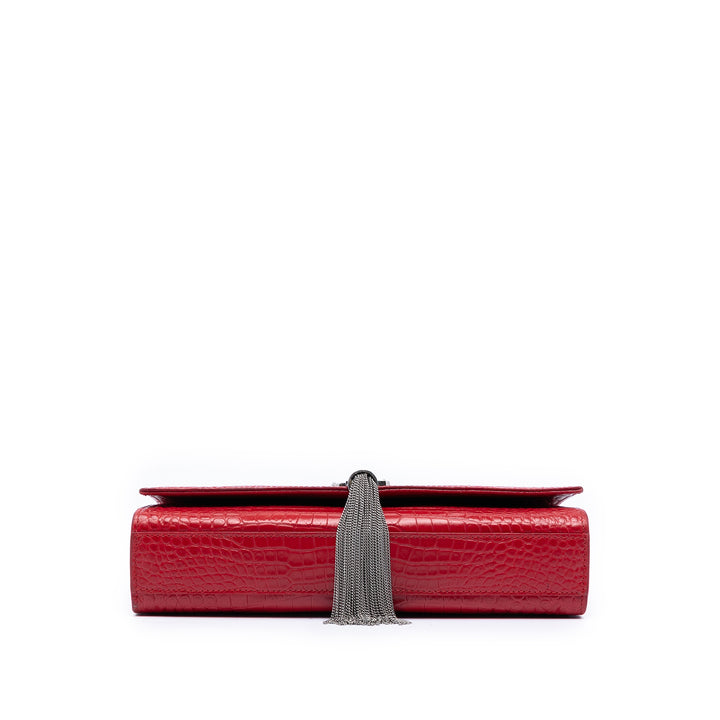 Saint Laurent Croc embossé Kate Pompon Sac Moyen Cuir
