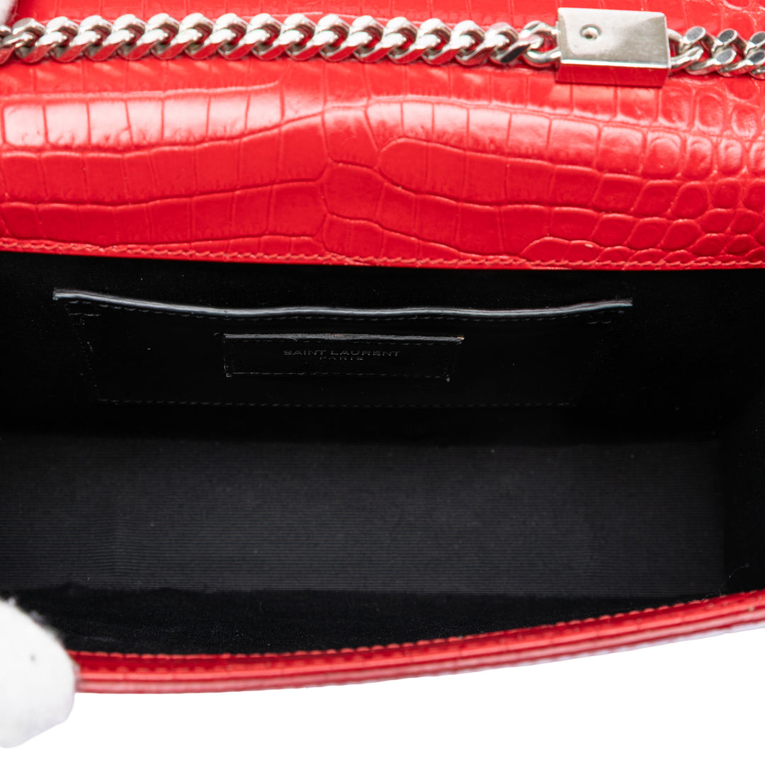 Saint Laurent Croc embossé Kate Pompon Sac Moyen Cuir
