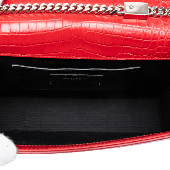 Saint Laurent Croc embossé Kate Pompon Sac Moyen Cuir