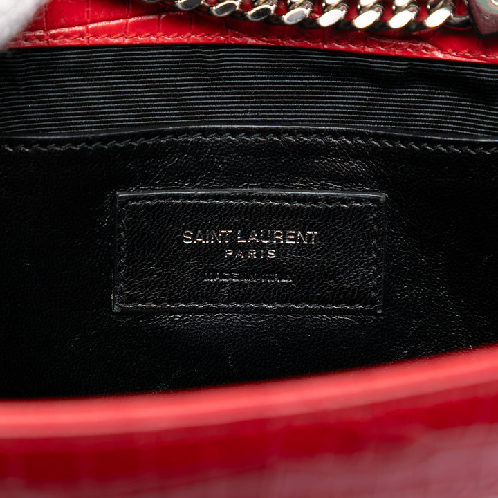 Saint Laurent Croc embossé Kate Pompon Sac Moyen Cuir