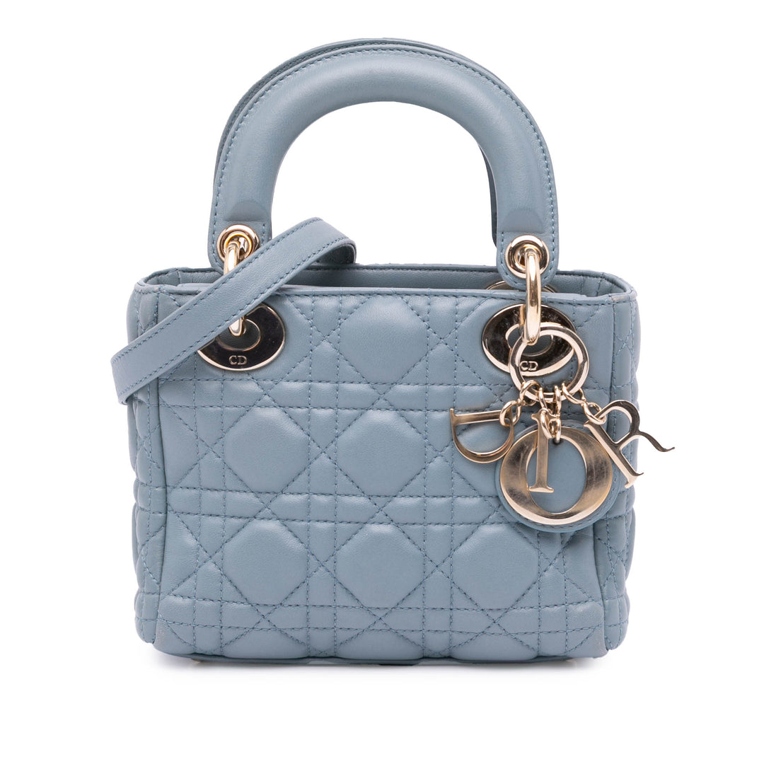 Mini Lambskin Cannage Lady Dior Blue - Gaby Paris