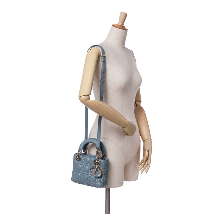 Mini Lambskin Cannage Lady Dior Blue - Gaby Paris