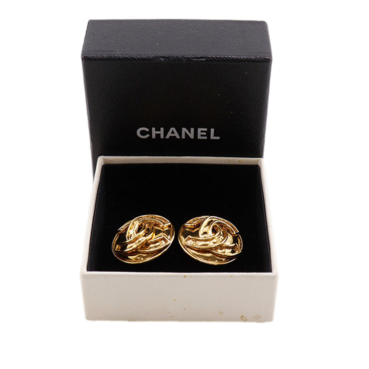 Chanel CC plaqué Rond Clip On Boucles d’oreilles
