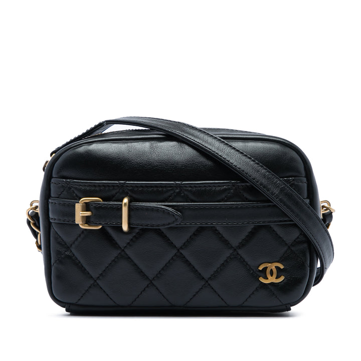 Matelassé Buckle Sac caméra Petit Cuir d'agneau Noir