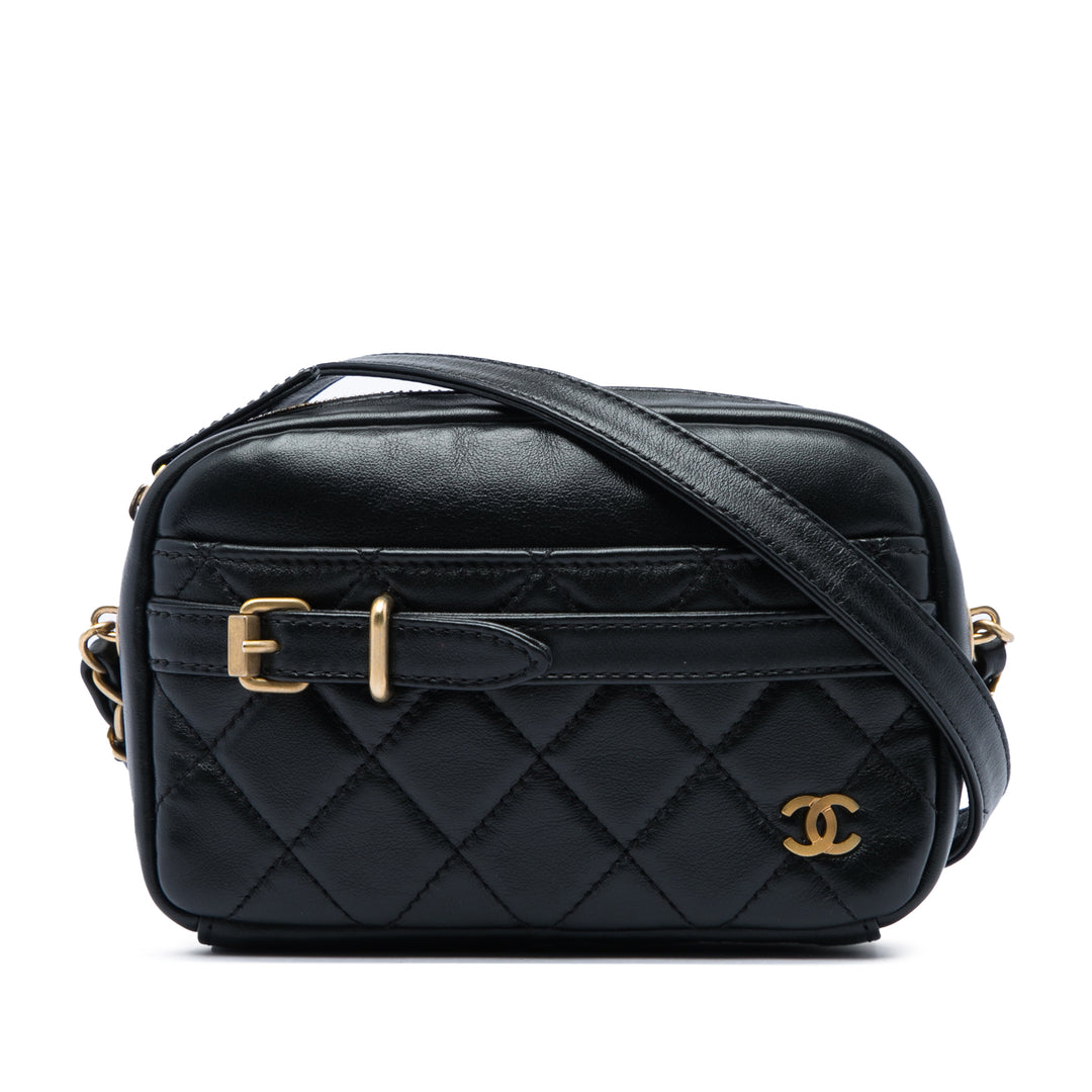 Matelassé Buckle Sac caméra Grand Cuir d'agneau Noir