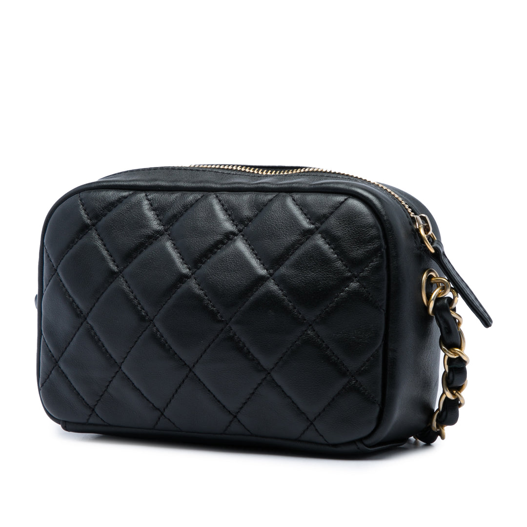 Matelassé Buckle Sac caméra Petit Cuir d'agneau Noir