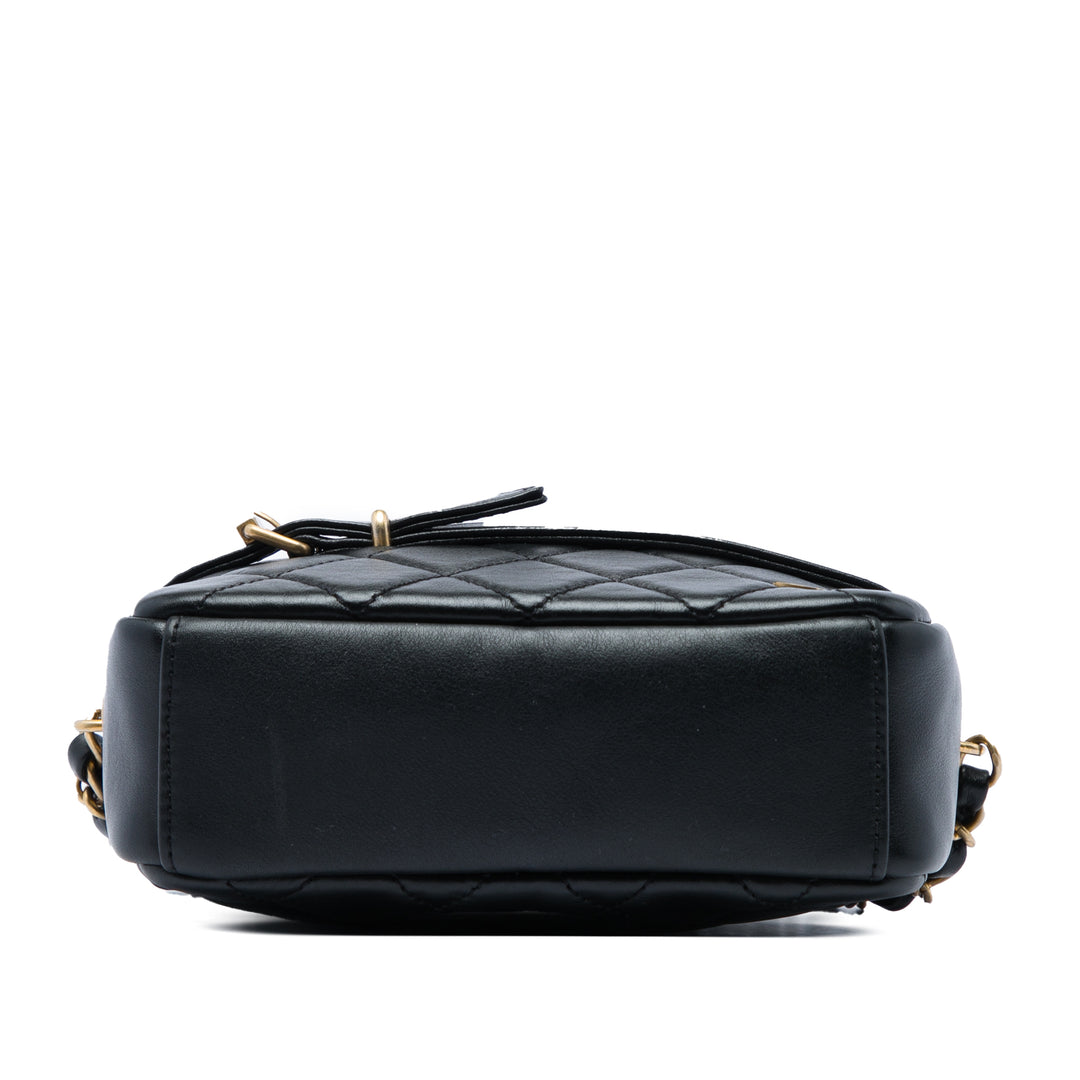 Matelassé Buckle Sac caméra Petit Cuir d'agneau Noir