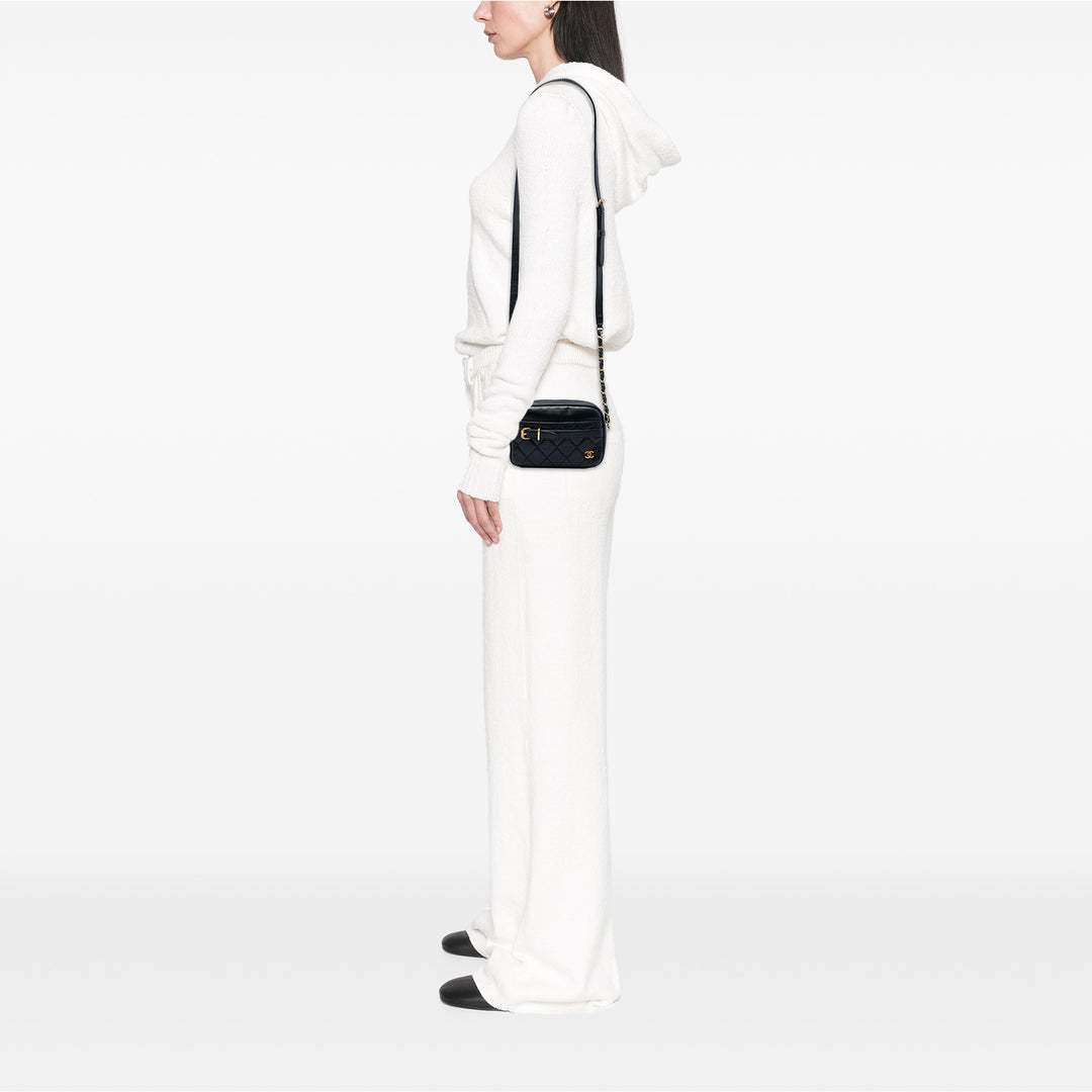 Matelassé Buckle Sac caméra Grand Cuir d'agneau Noir