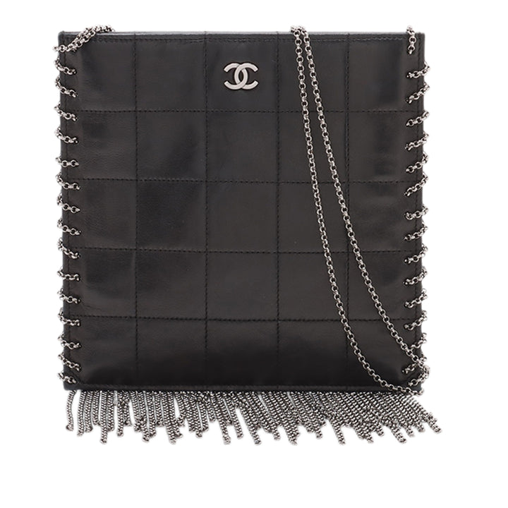 Chanel CC Choco Bar Cuir d’agneau Chain Fringe Sac porté croisé