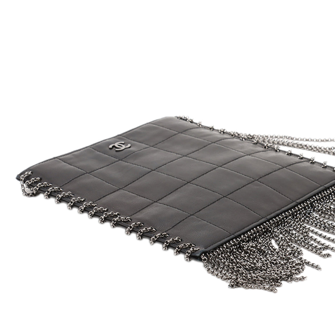 Chanel CC Choco Bar Cuir d’agneau Chain Fringe Sac porté croisé