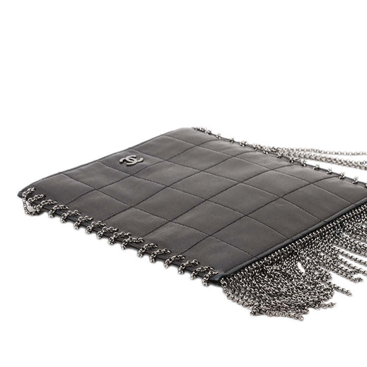 Chanel CC Choco Bar Cuir d’agneau Chain Fringe Sac porté croisé