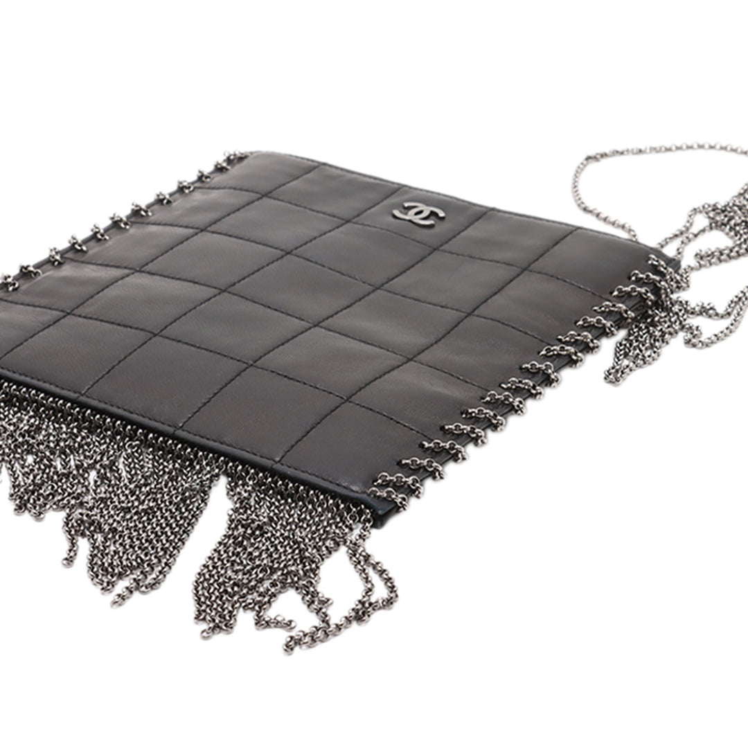 Chanel CC Choco Bar Cuir d’agneau Chain Fringe Sac porté croisé