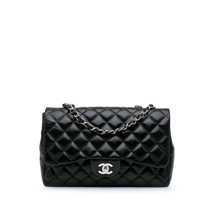 Jumbo Classic Lambskin Single Flap Black - Gaby Paris