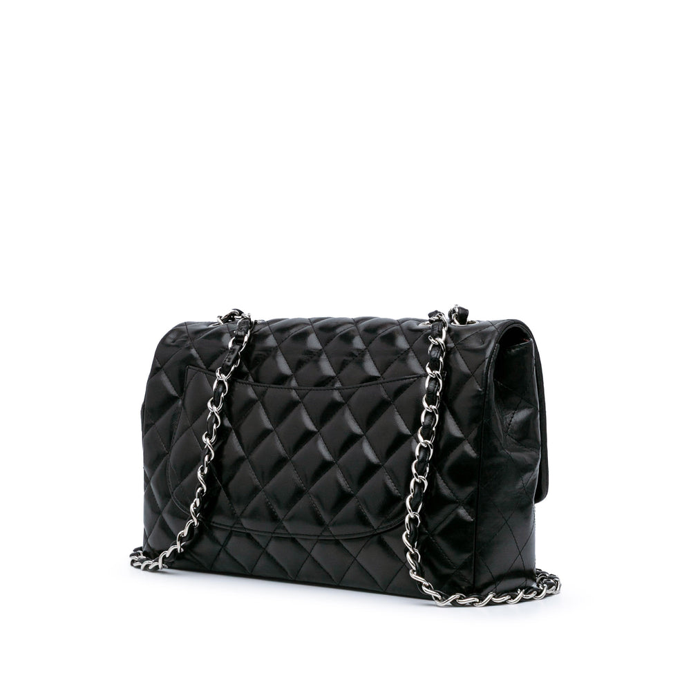 Jumbo Classic Lambskin Single Flap Black - Gaby Paris