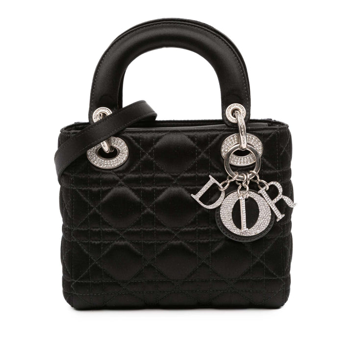 Dior Mini Satin Cannage Swarovski Crystal Lady Dior Noir