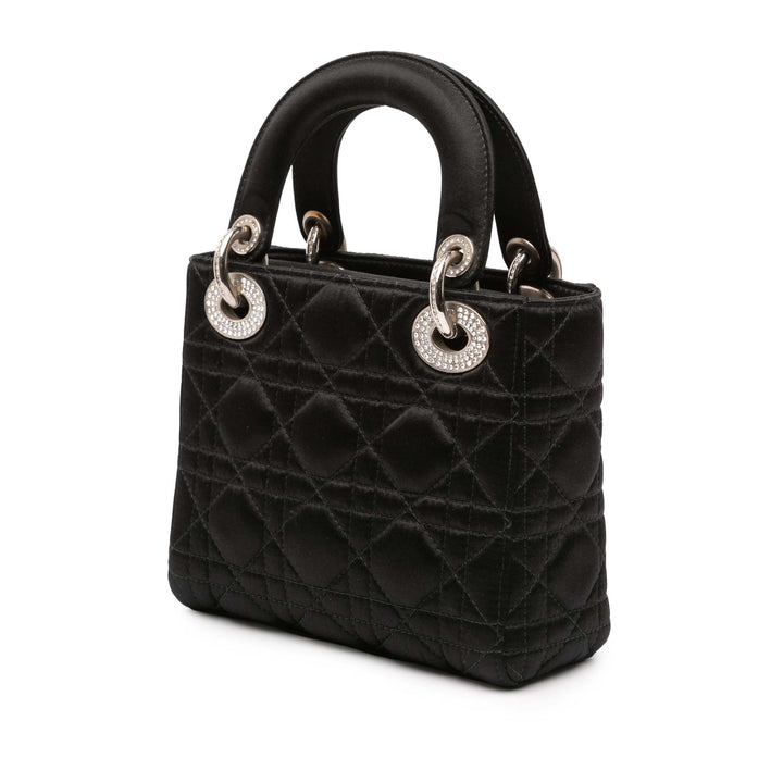 Dior Mini Satin Cannage Swarovski Crystal Lady Dior Noir