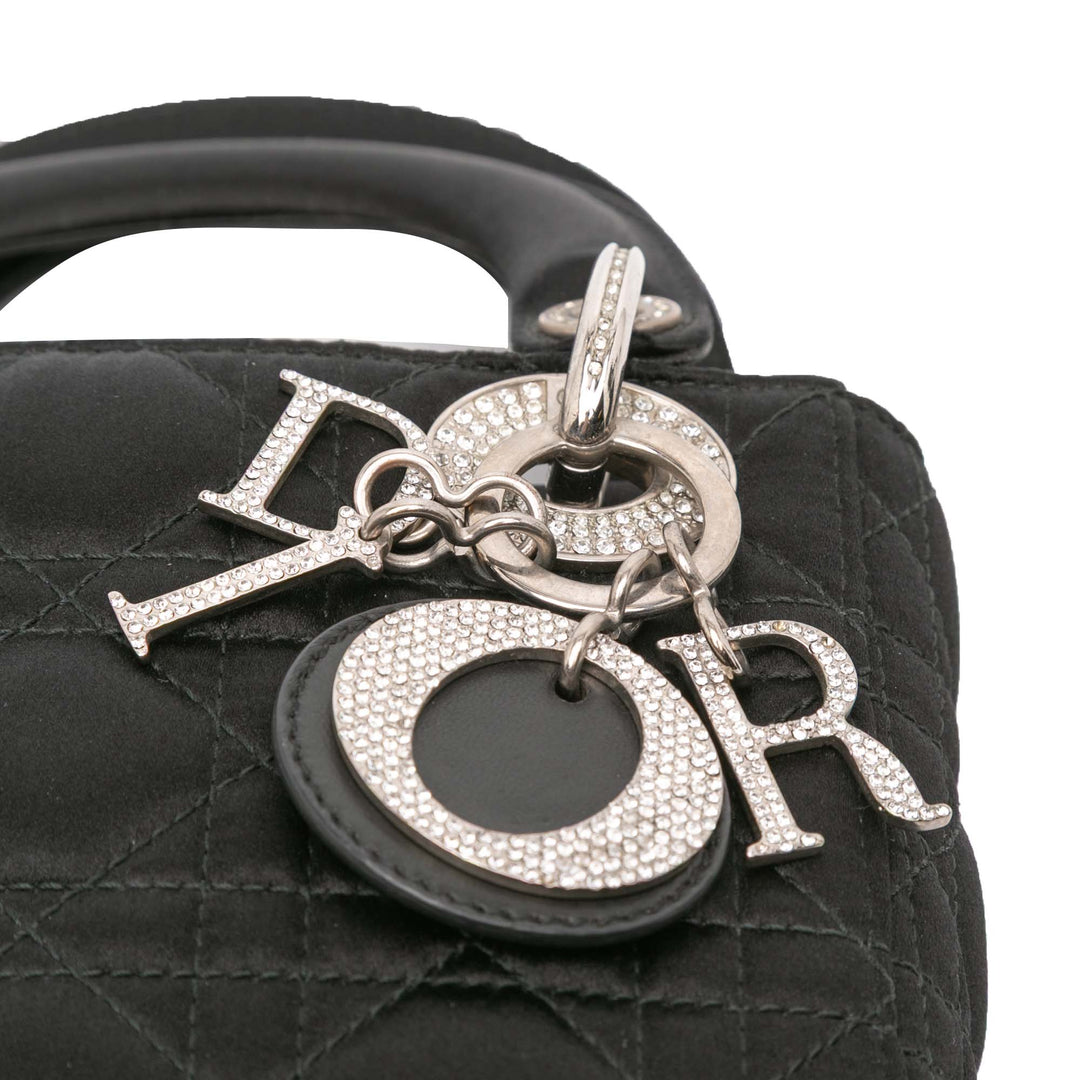 Dior Mini Satin Cannage Swarovski Crystal Lady Dior Noir