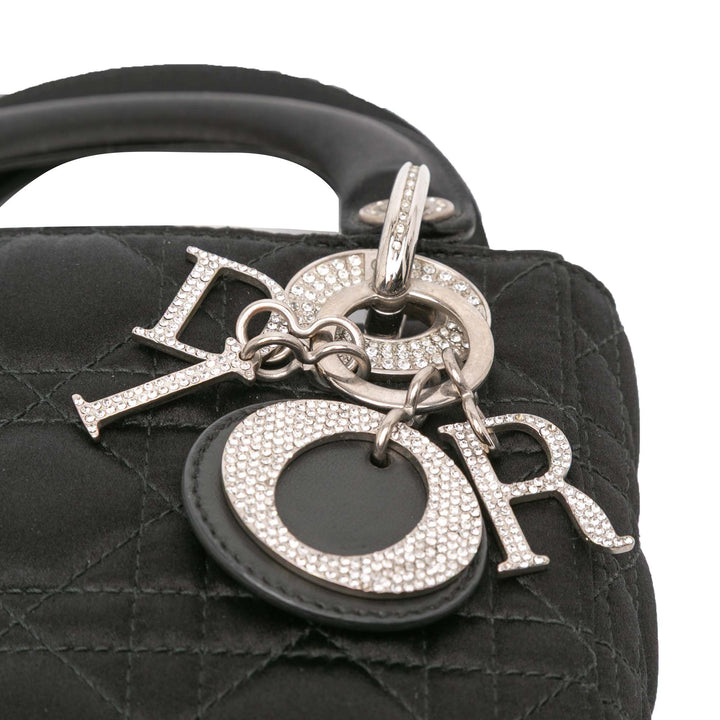 Dior Mini Satin Cannage Swarovski Crystal Lady Dior Noir