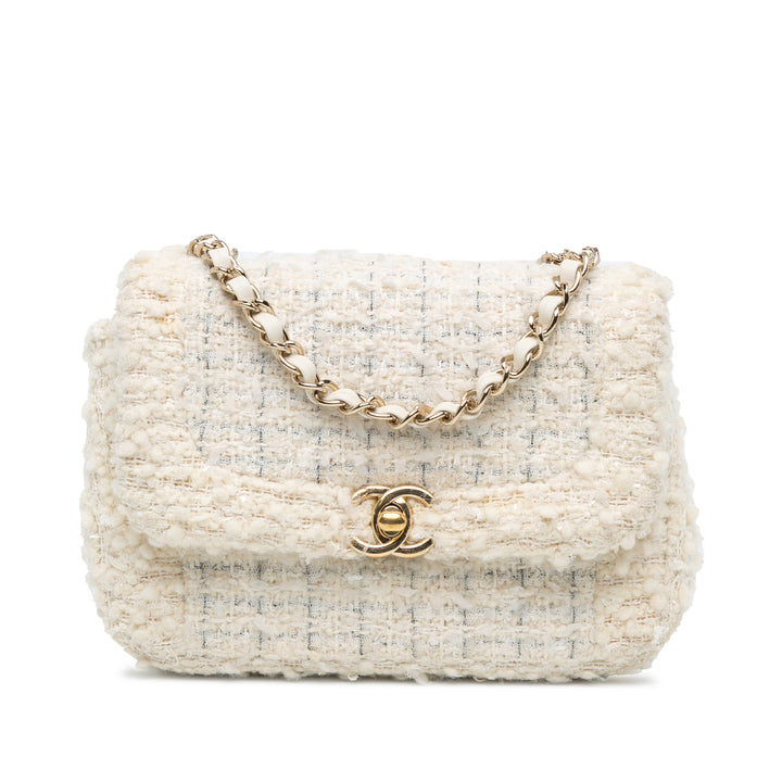 Chanel CC Mini Tweed Flap Crossbody White - GABY PARIS