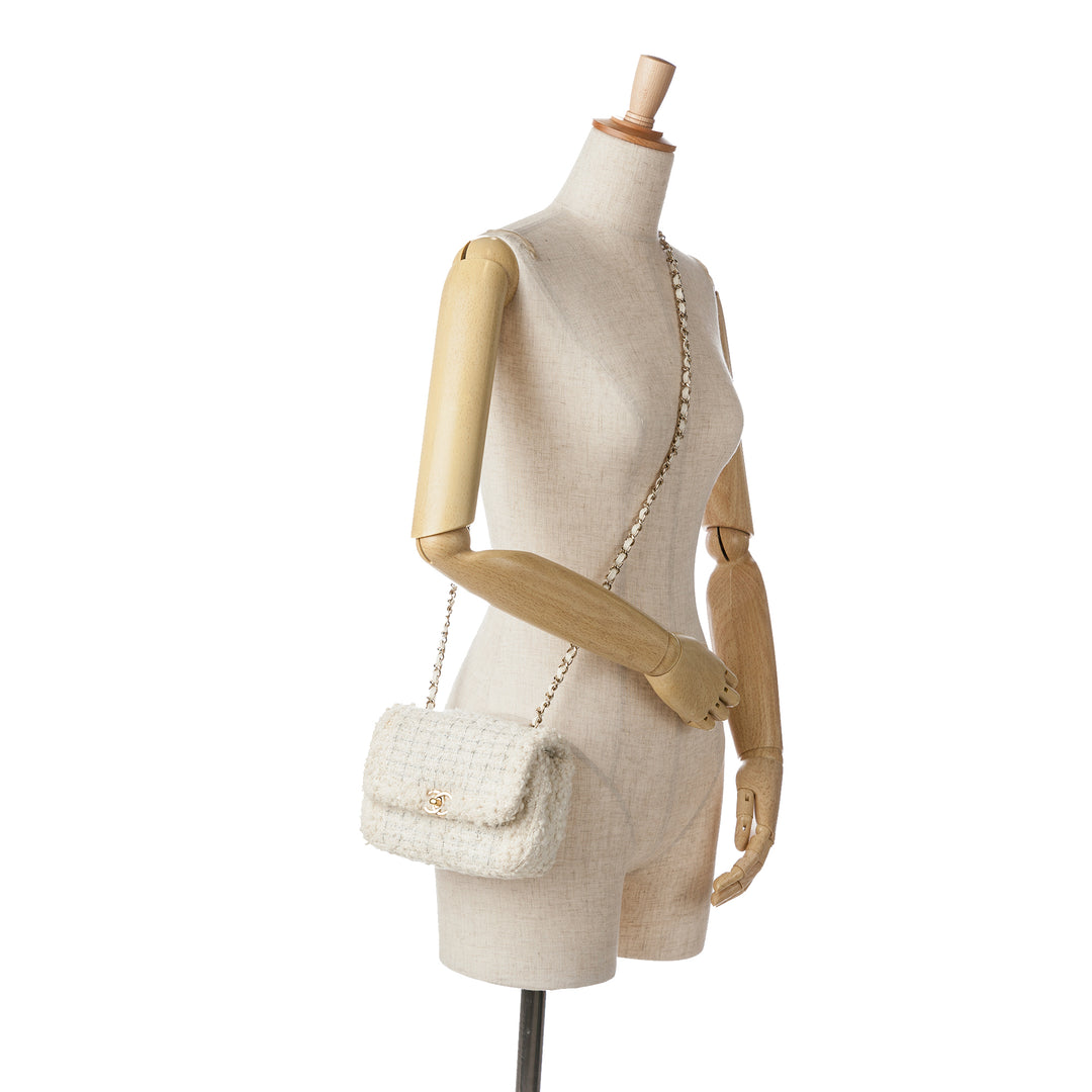 Chanel CC Mini Tweed Flap Crossbody White - GABY PARIS