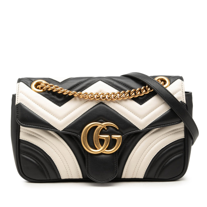 Gucci GG Marmont Bicolore Matelasse Sac Moyen Cuir de veau Noir