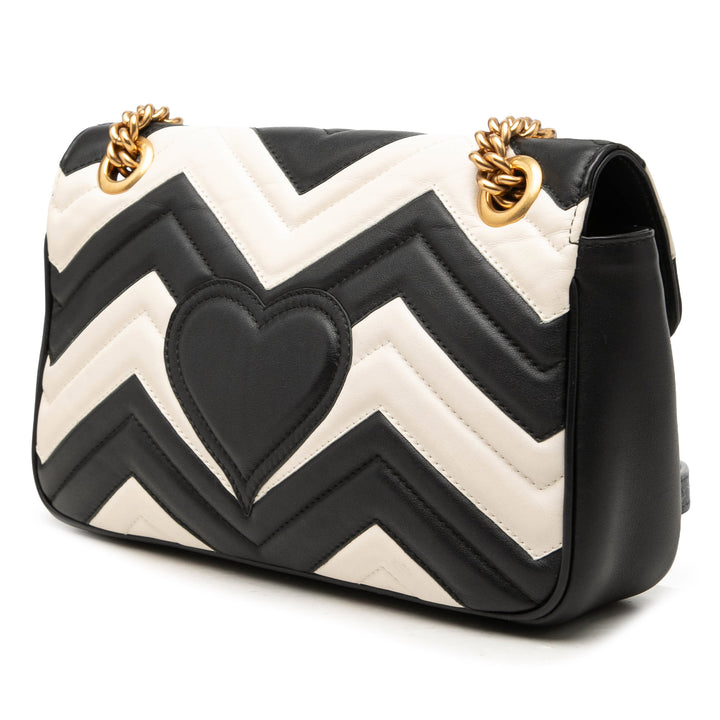 Gucci GG Marmont Bicolore Matelasse Sac Moyen Cuir de veau Noir