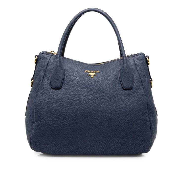Prada Cabas Vitello Daino Zippé Top Bleu – vue principale – GABY PARIS