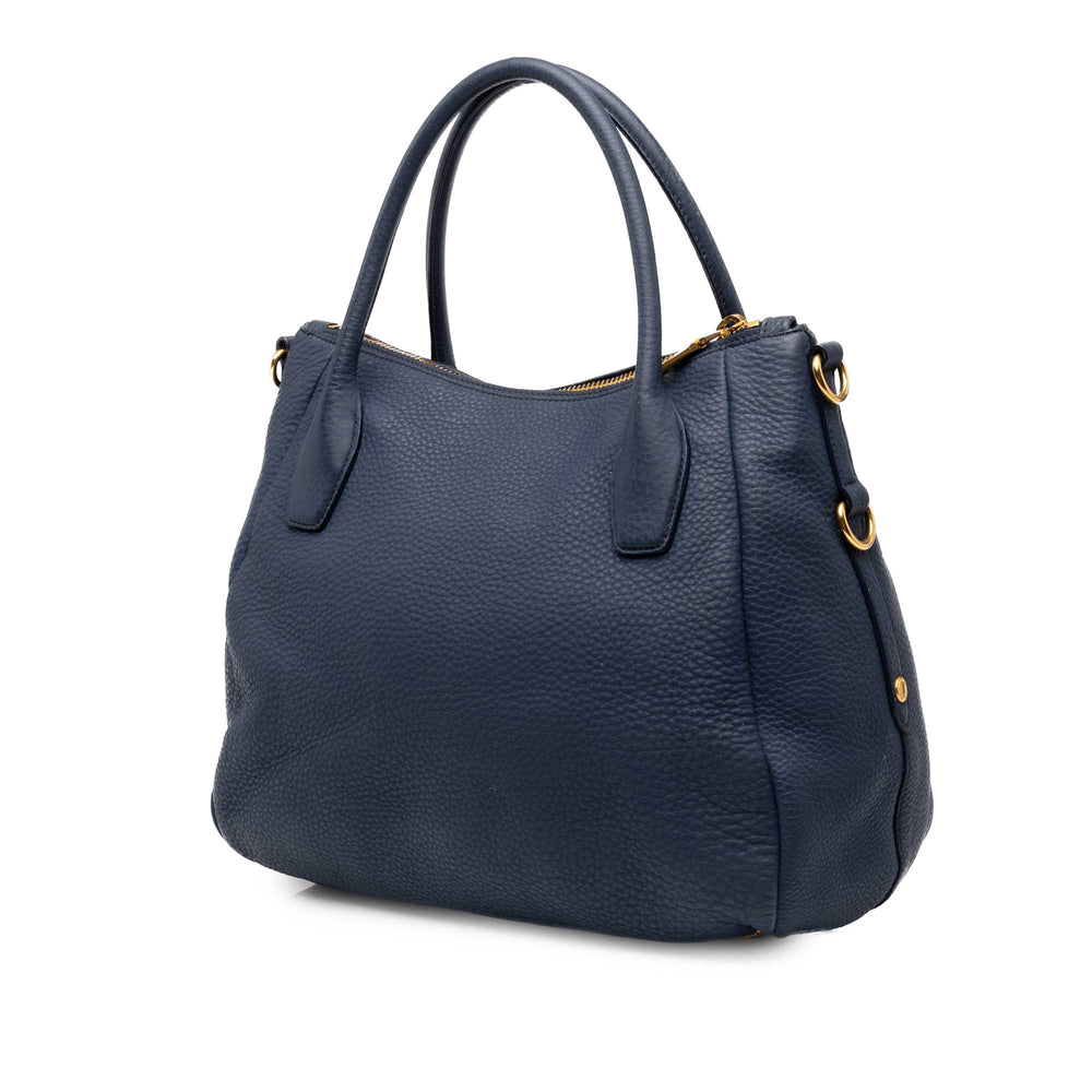 Prada Cabas Vitello Daino Zippé Top Bleu – vue 2 – GABY PARIS